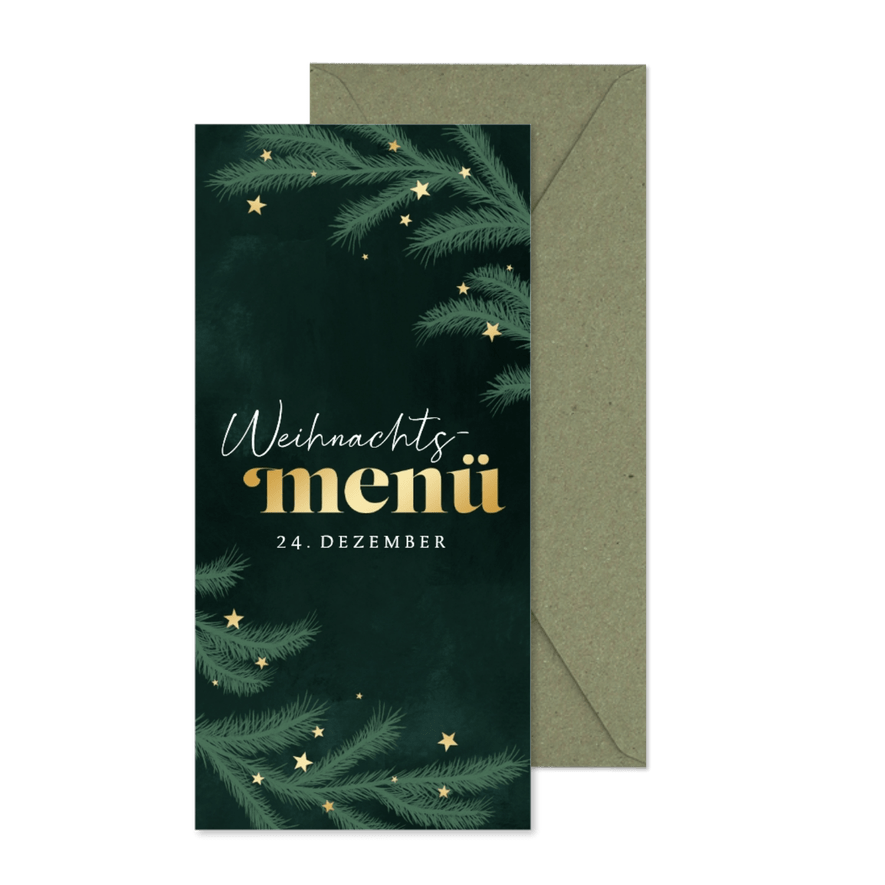 Menükarte Tannenzweige Sternchen Heiligabend Weihnachten - Karteneindruck
