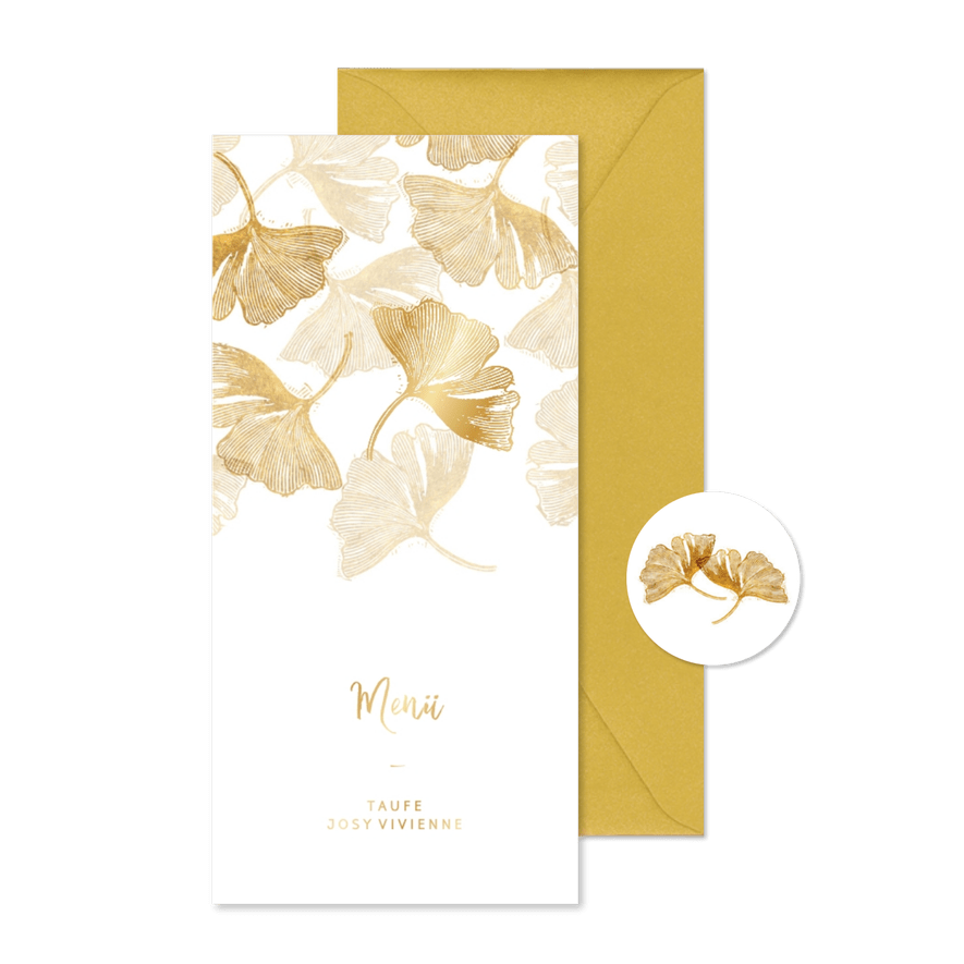 Menükarte Taufe Ginkgo Stempel - Karteneindruck