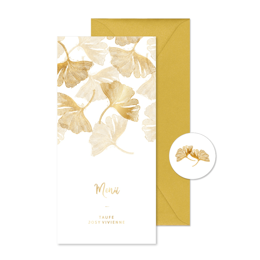 Menükarte Taufe Ginkgo Stempel - Karteneindruck