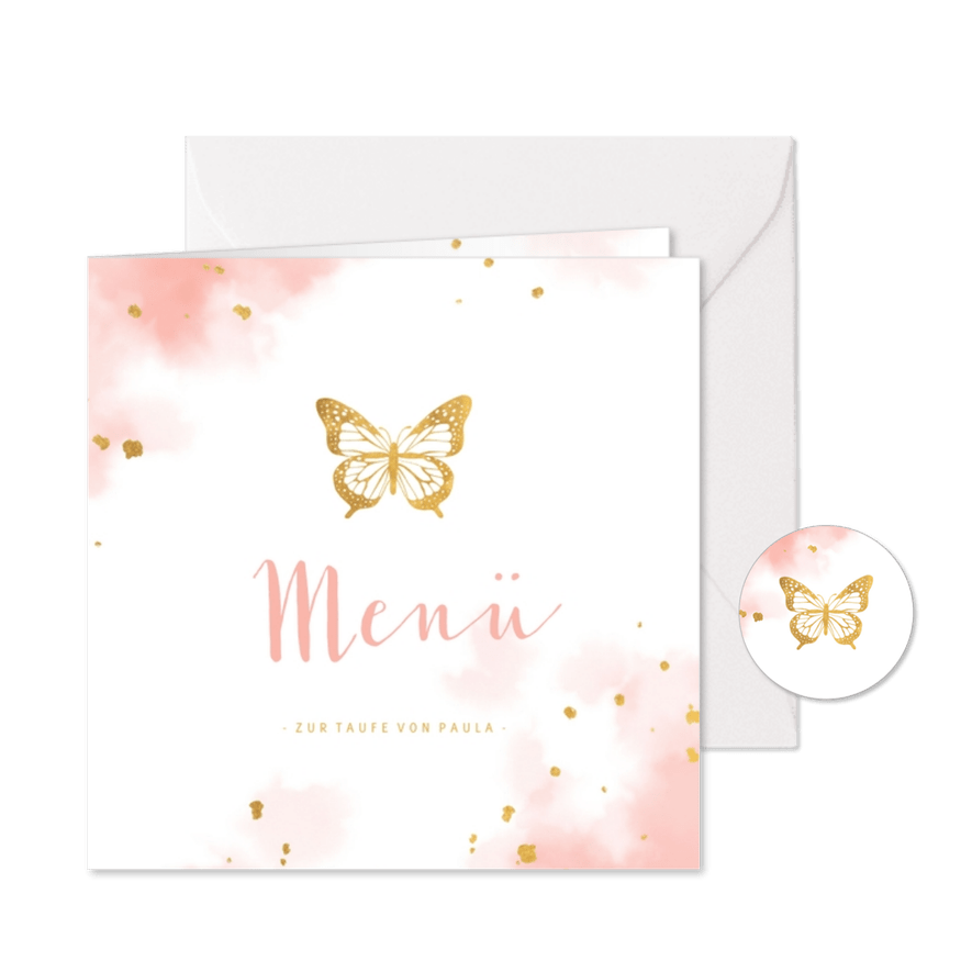 Menükarte Taufe goldener Schmetterling - Karteneindruck