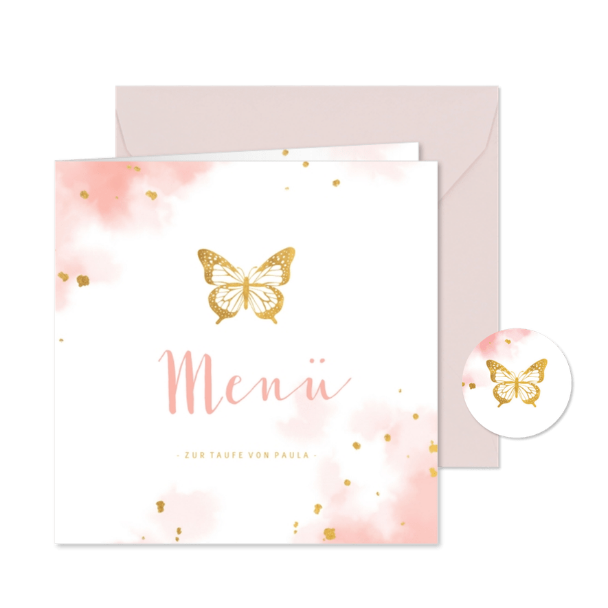Menükarte Taufe goldener Schmetterling - Karteneindruck