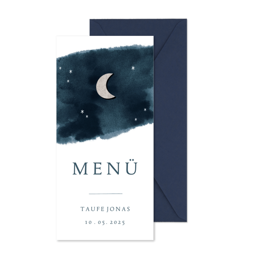 Menükarte Taufe Sternenhimmel & Mond - Karteneindruck