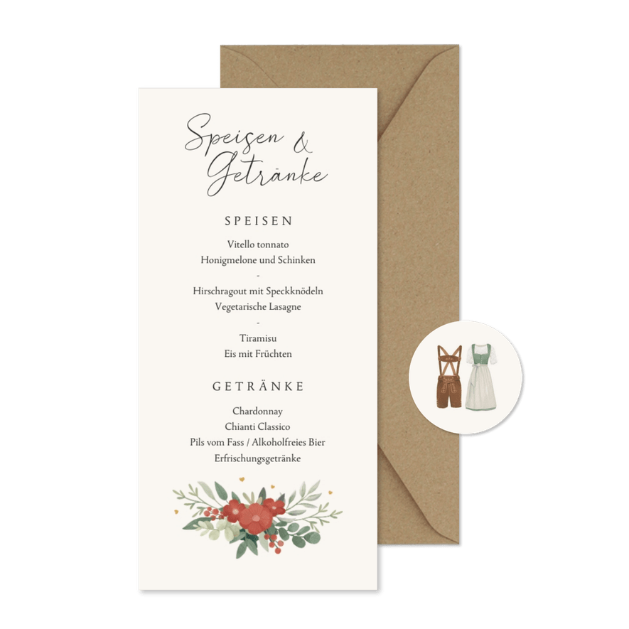 Menükarte Trachtenhochzeit - Karteneindruck