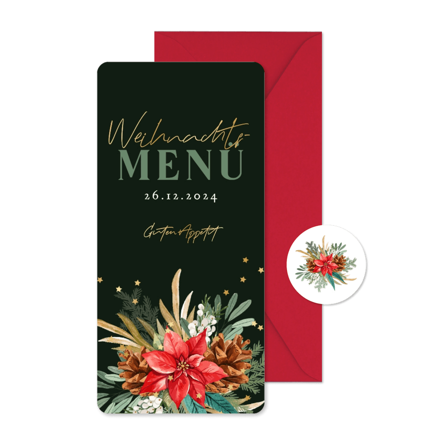 Menükarte Weihnachten Blumengesteck Weihnachtsstern - Karteneindruck