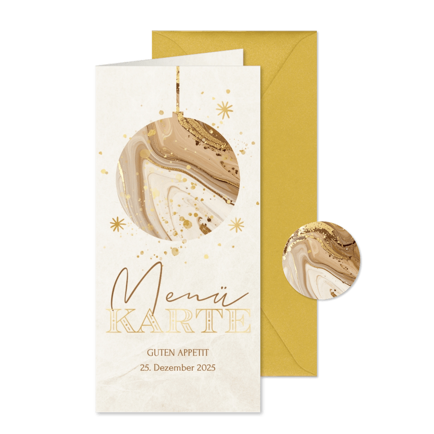 Menükarte Weihnachtsessen Marmor Weihnachtskugel - Karteneindruck