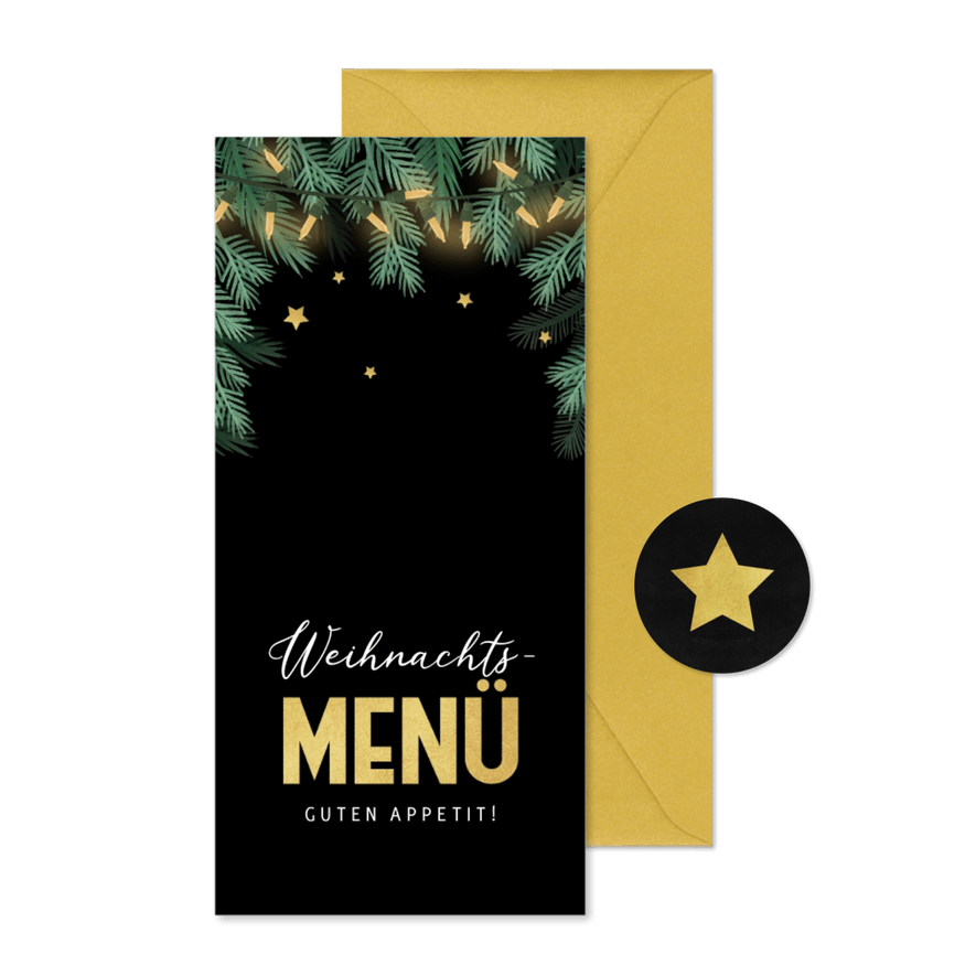 Menükarte Weihnachtsessen mit Tannenzweigen - Karteneindruck