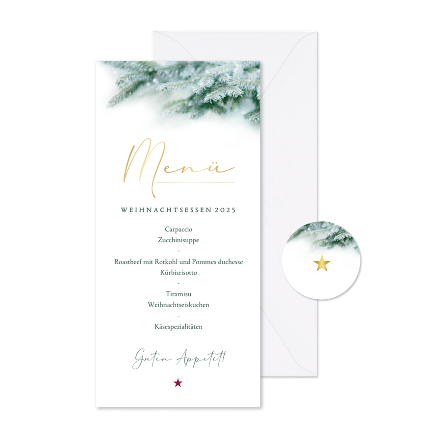 Menükarte Weihnachtsessen Tannenzweige - Karteneindruck
