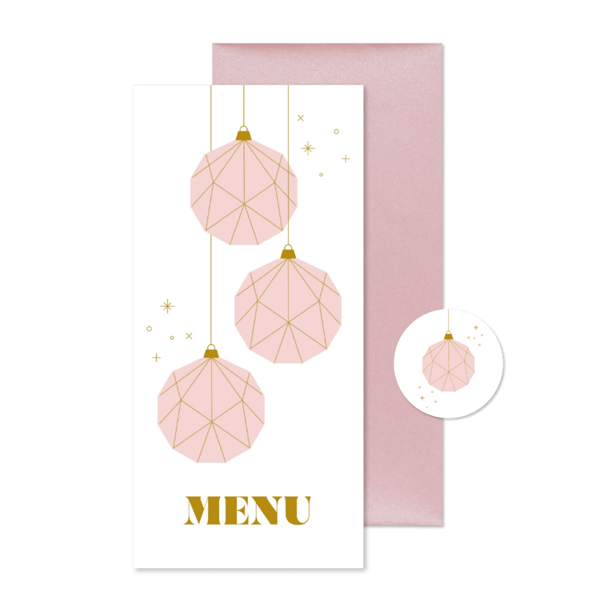 Menükarte Weihnachtskugeln geometrisch rosa - Kartenvorschau