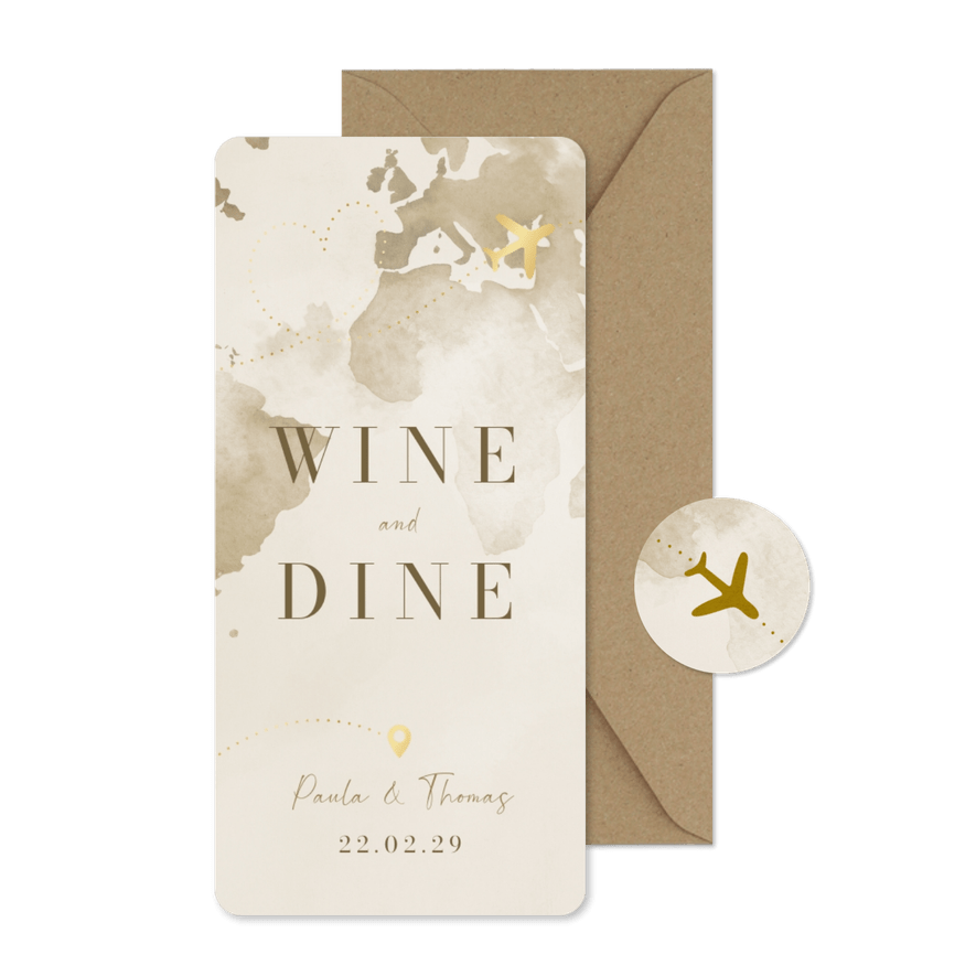 Menükarte Weltreise und Flugzeug mit Gold - Karteneindruck