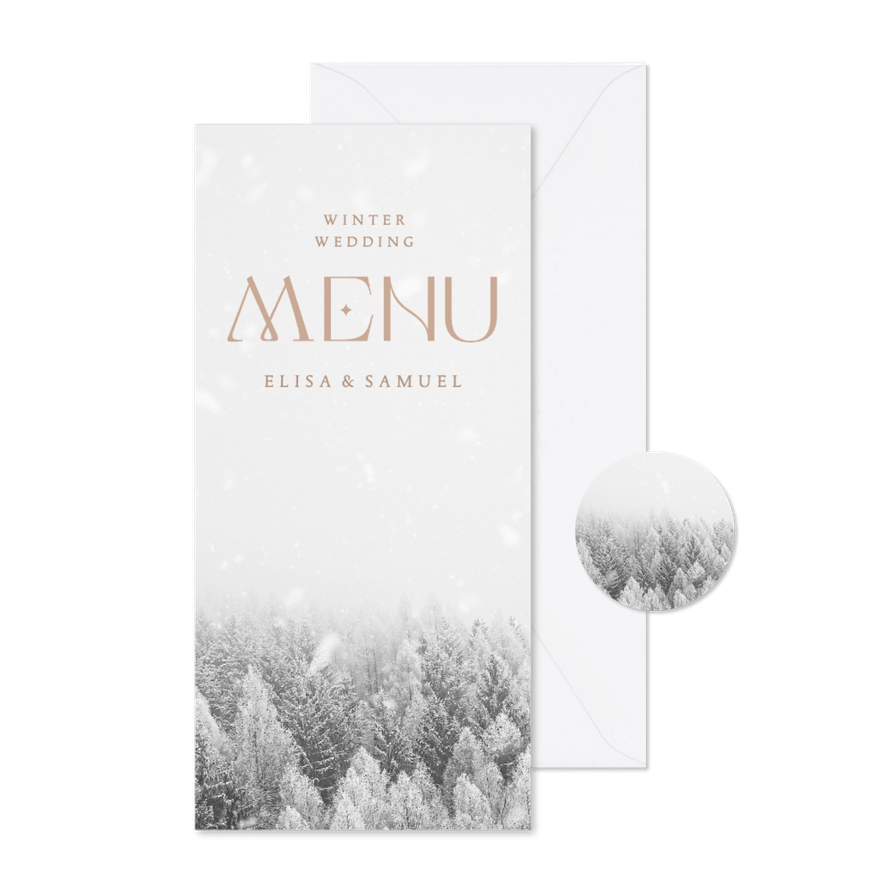 Menükarte Winterhochzeit Winterwald - Karteneindruck