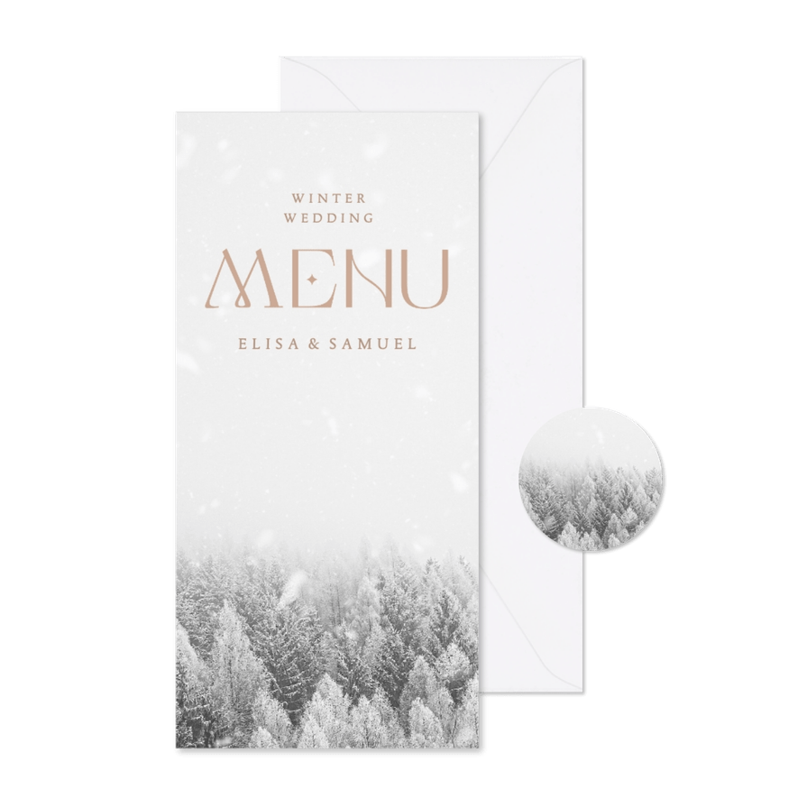 Menükarte Winterhochzeit Winterwald - Karteneindruck