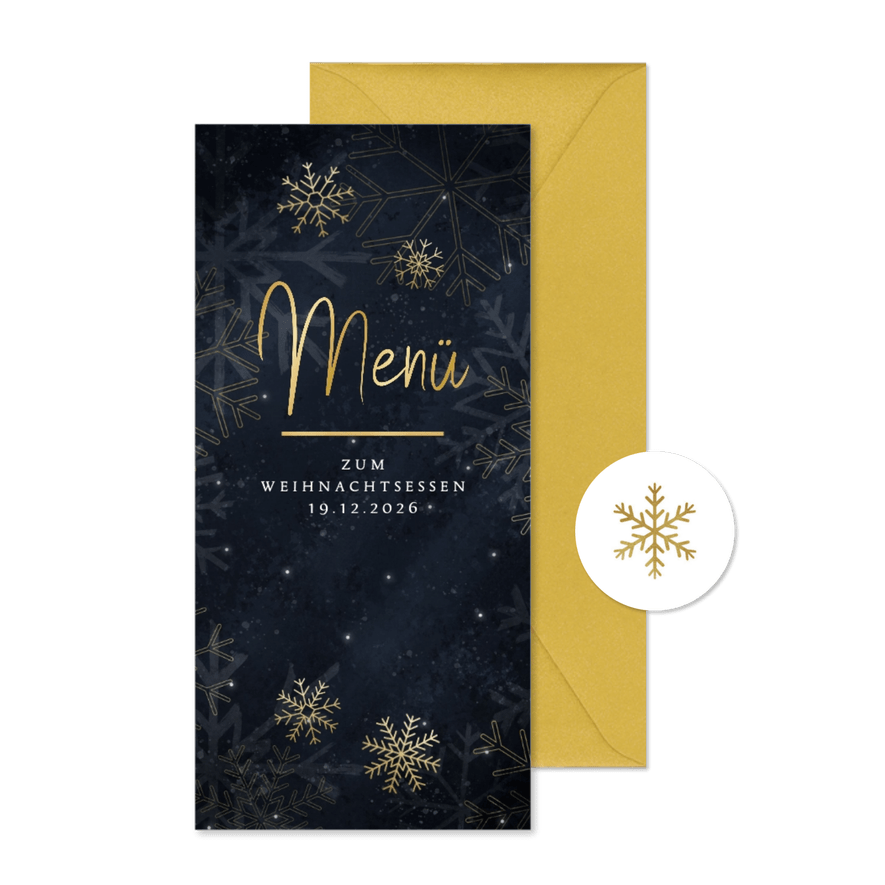 Menükarte zum Weihnachtsessen Schneeflocken - Karteneindruck
