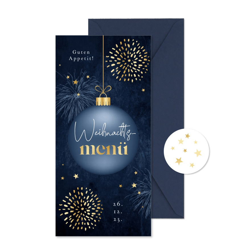 Menükarte zum Weihnachtsessen Weihnachtskugeln - Karteneindruck