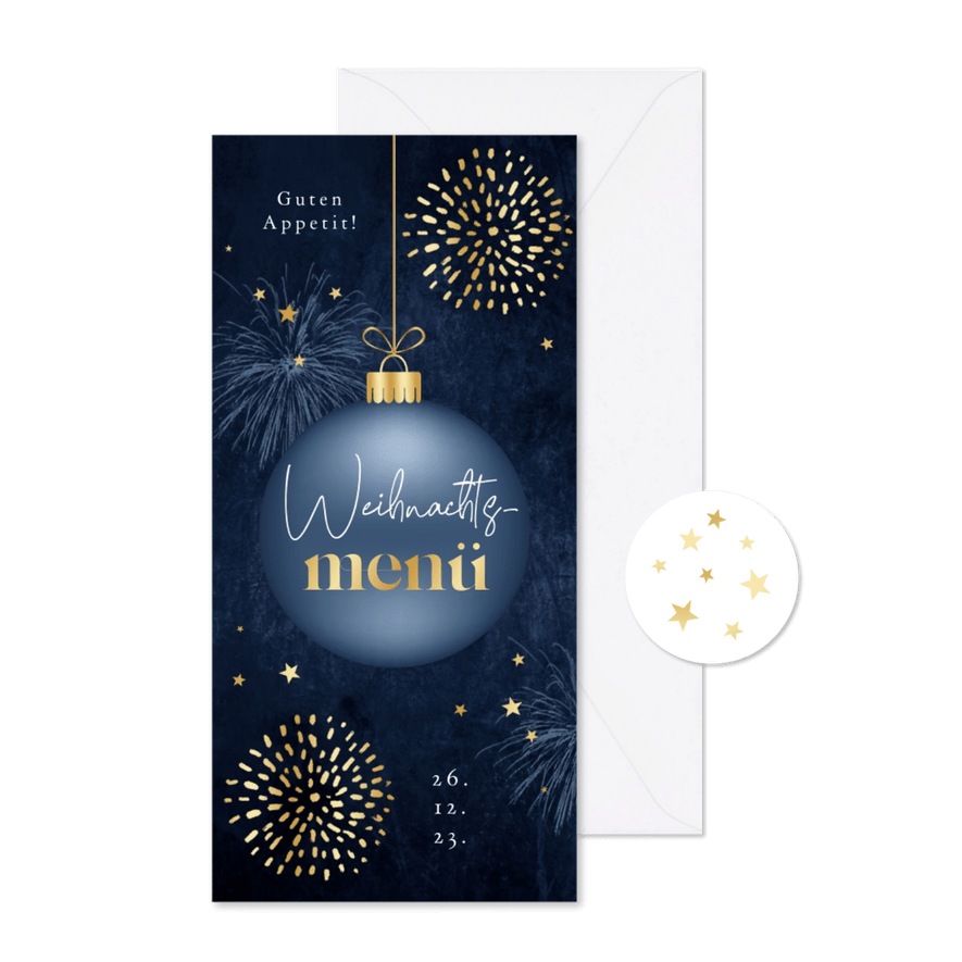 Menükarte zum Weihnachtsessen Weihnachtskugeln - Karteneindruck