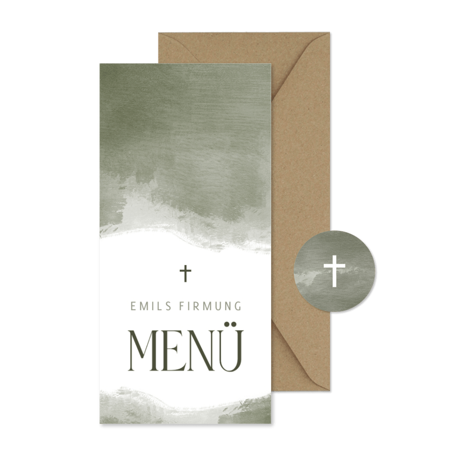 Menükarte zur Firmung Aquarell olivgrün - Karteneindruck