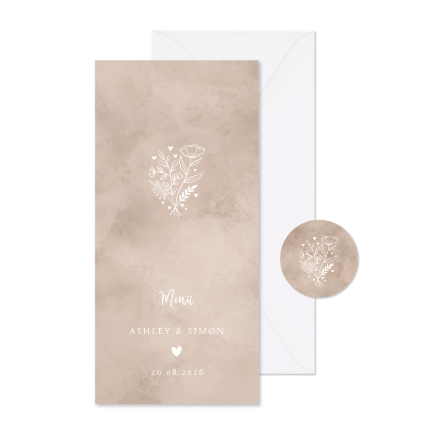 Menükarte zur Hochzeit altrosa Aquarell - Karteneindruck
