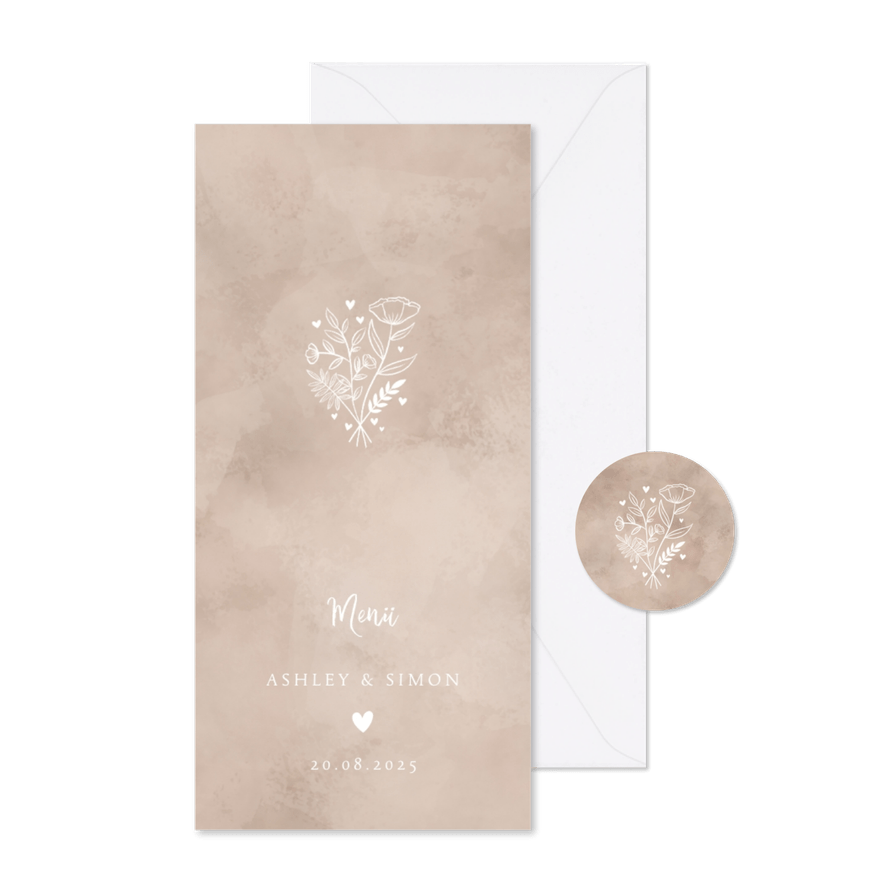 Menükarte zur Hochzeit altrosa Aquarell - Karteneindruck
