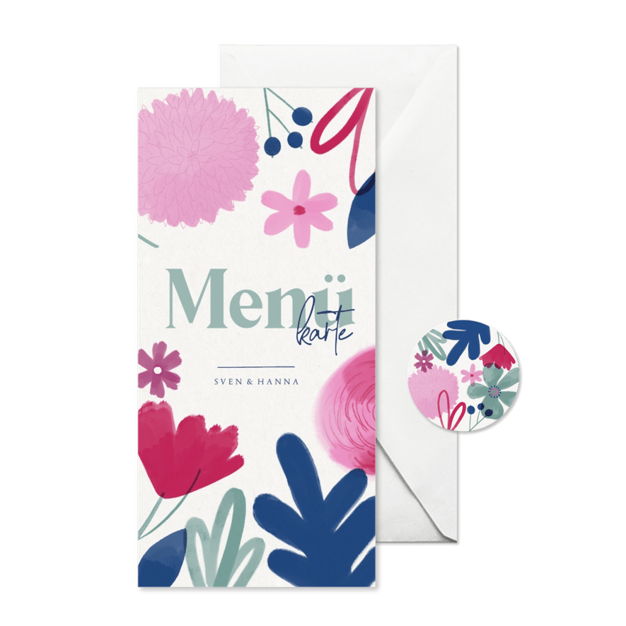 Menükarte zur Hochzeit Aquarellblumen - Karteneindruck
