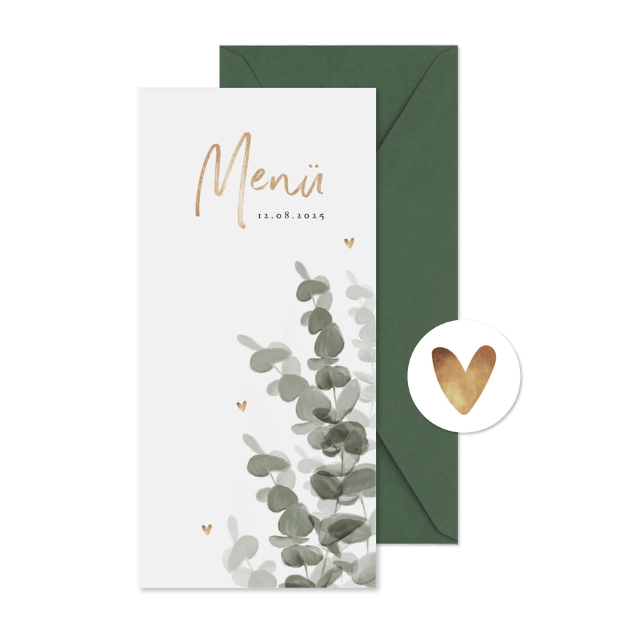 Menükarte zur Hochzeit Eukalyptusblatt - Karteneindruck

