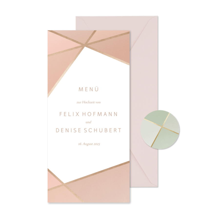 Menükarte zur Hochzeit geometrisch - Karteneindruck
