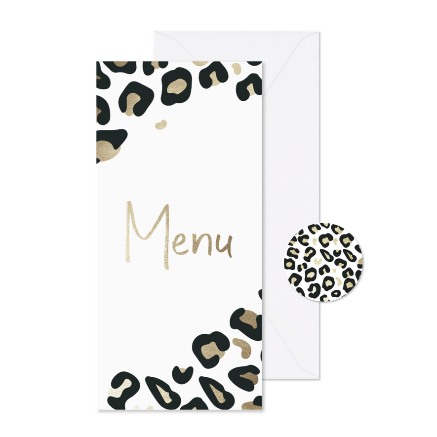 Menükarte zur Hochzeit mit angesagtem Leopardenmuster - Karteneindruck