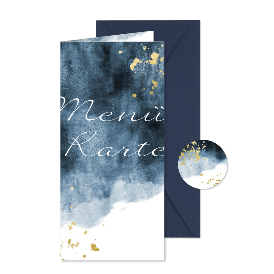 Menükarte zur Hochzeit mit eigenem Foto im Aquarelldesign - Kartenvorschau