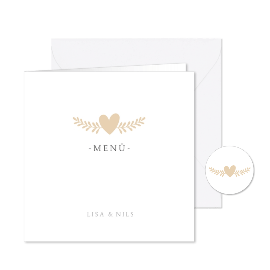 Menükarte zur Hochzeit mit Herzen und Foto - Karteneindruck