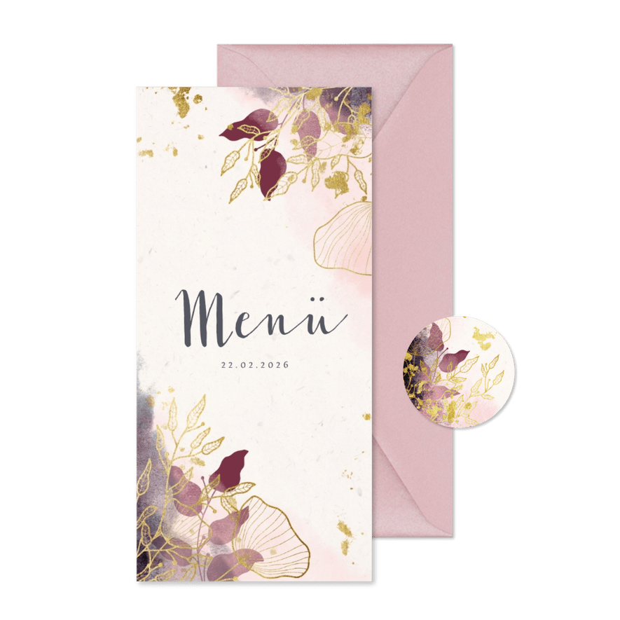 Menükarte zur Hochzeit mit stilvollen Blumen - Kartenvorschau