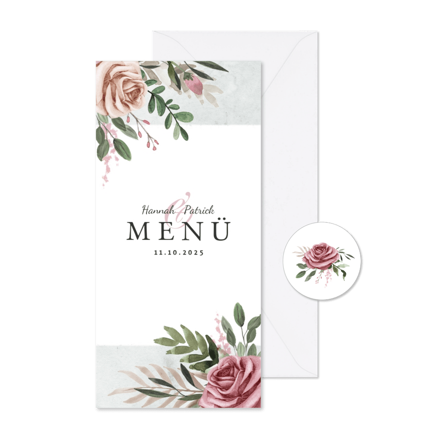 Menükarte zur Hochzeit Rosen & Marmor - Karteneindruck
