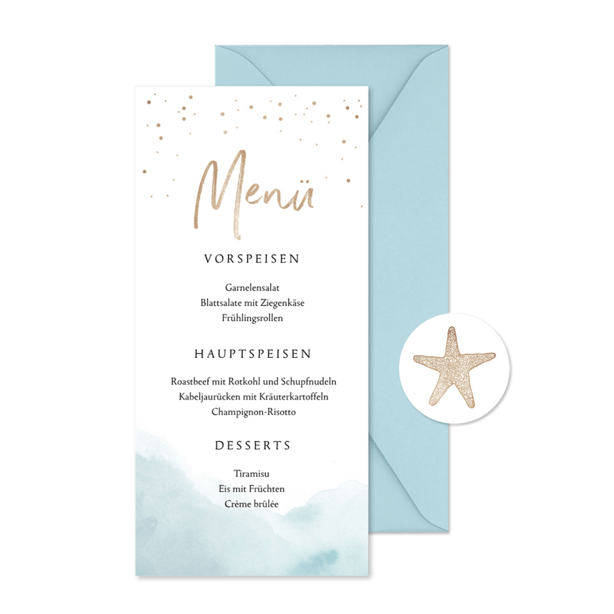 Menükarte zur Hochzeit Strandfeeling - Karteneindruck
