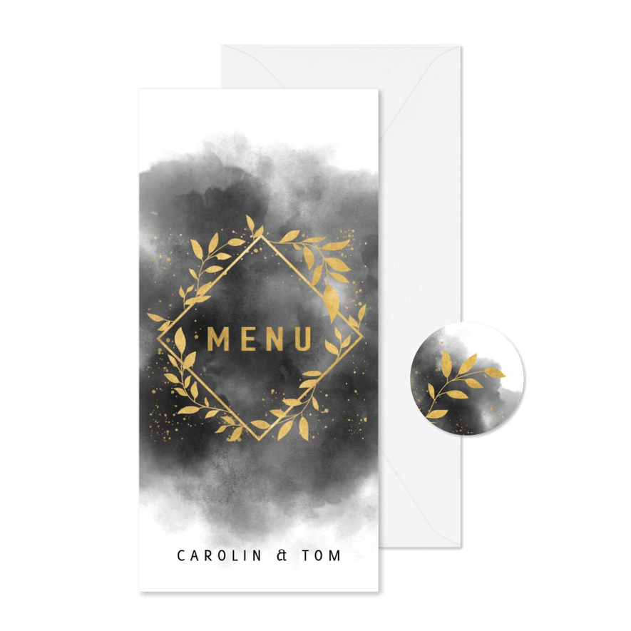 Menükarte zur Hochzeit Wasserfarbe mit Zweigen - Karteneindruck
