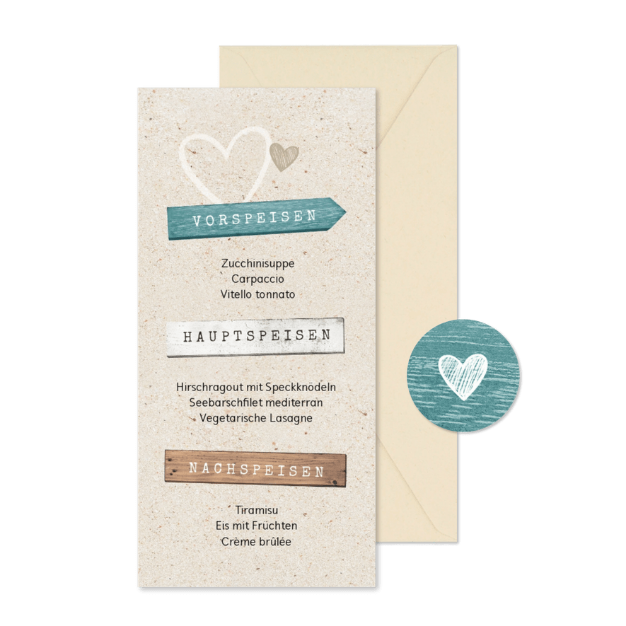Menükarte zur Hochzeit Wegweiser Sommerfeeling - Karteneindruck

