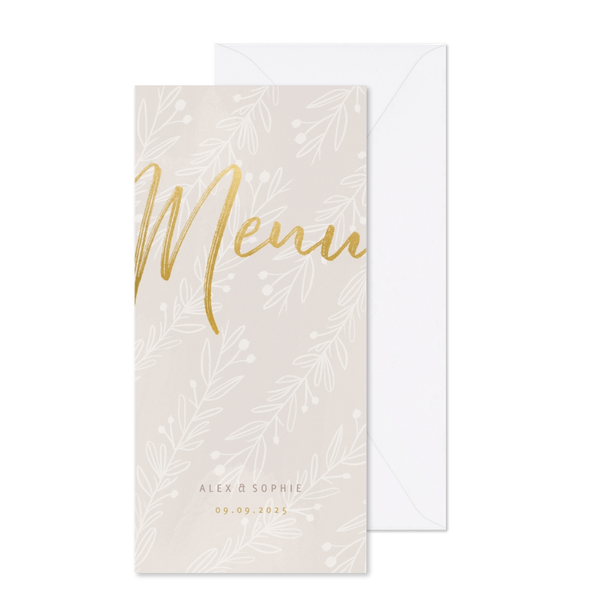 Menükarte zur Hochzeitsfeier feine Zweige - Karteneindruck
