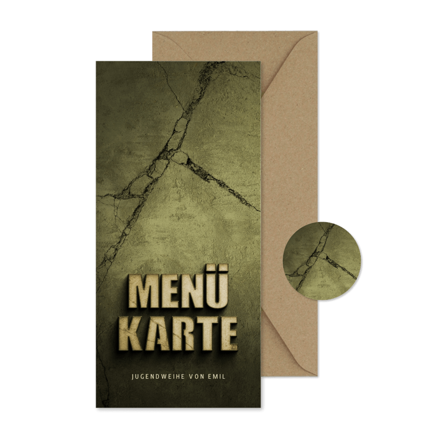 Menükarte zur Jugendweihe Betonlook - Karteneindruck