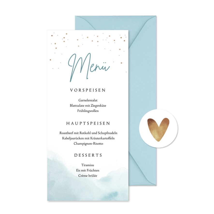 Menükarte zur Jugendweihe blaues Aquarell - Karteneindruck