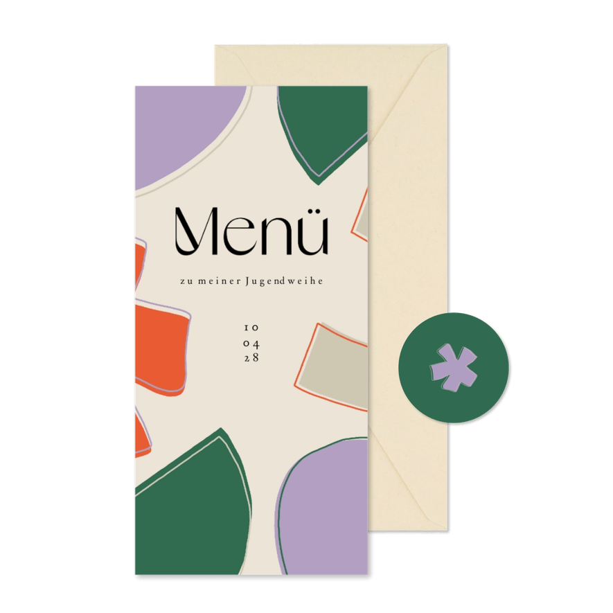 Menükarte zur Jugendweihe farbige Formen - Karteneindruck