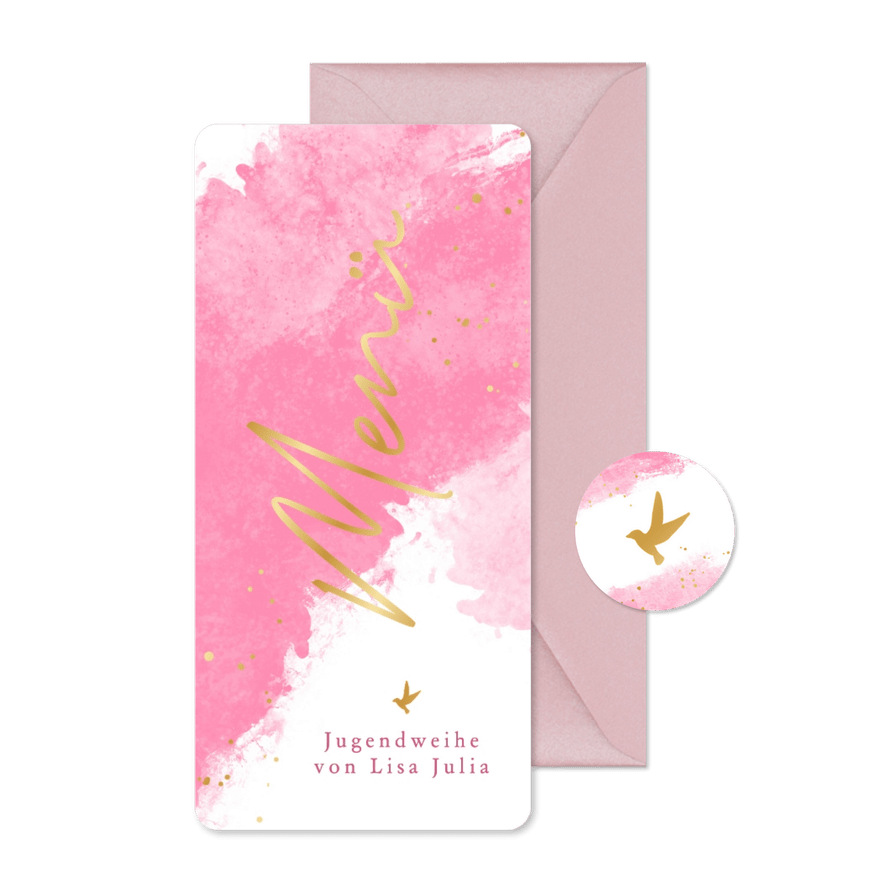 Menükarte zur Jugendweihe Rosa Aquarell - Karteneindruck