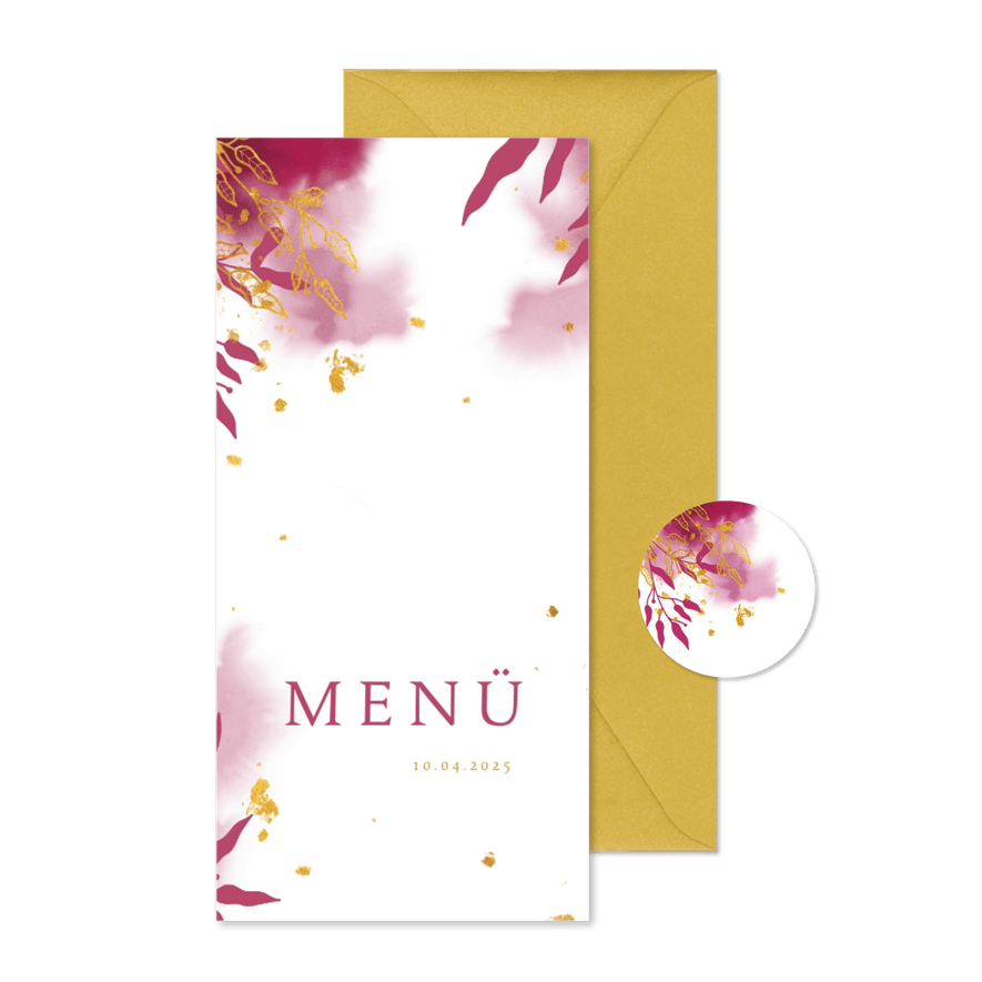 Menükarte zur Kommunion botanisch & Goldakzente - Karteneindruck