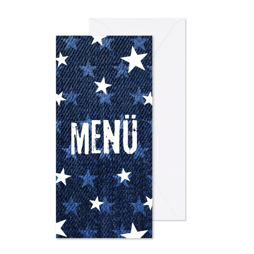Menükarte zur Kommunion Denimlook - Karteneindruck
