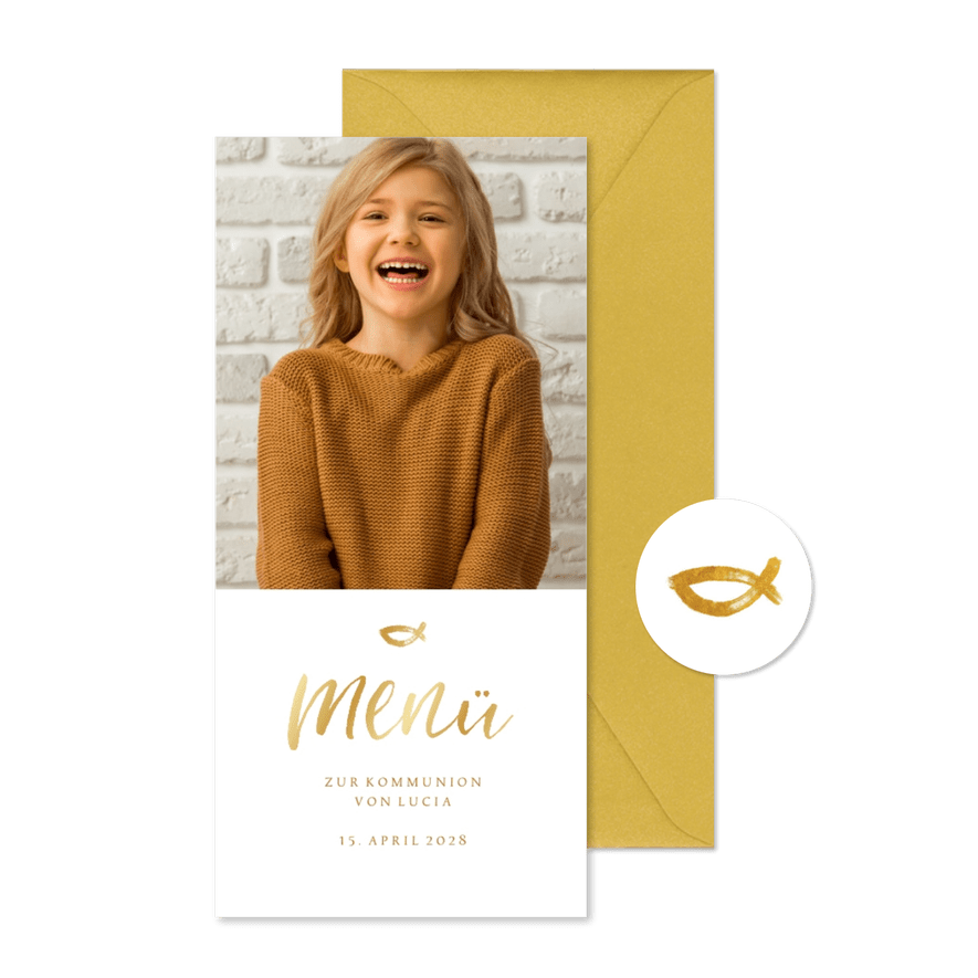 Menükarte zur Kommunion eigenes Foto Handschrift - Karteneindruck
