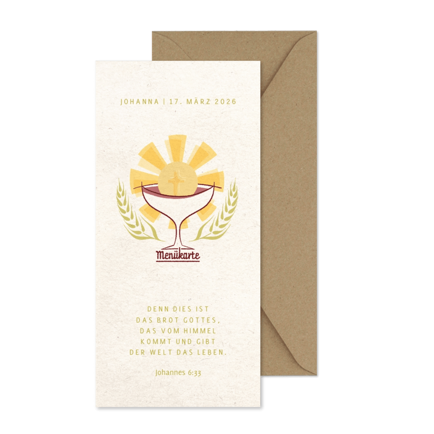 Menükarte zur Kommunion Kelch und Hostie - Karteneindruck