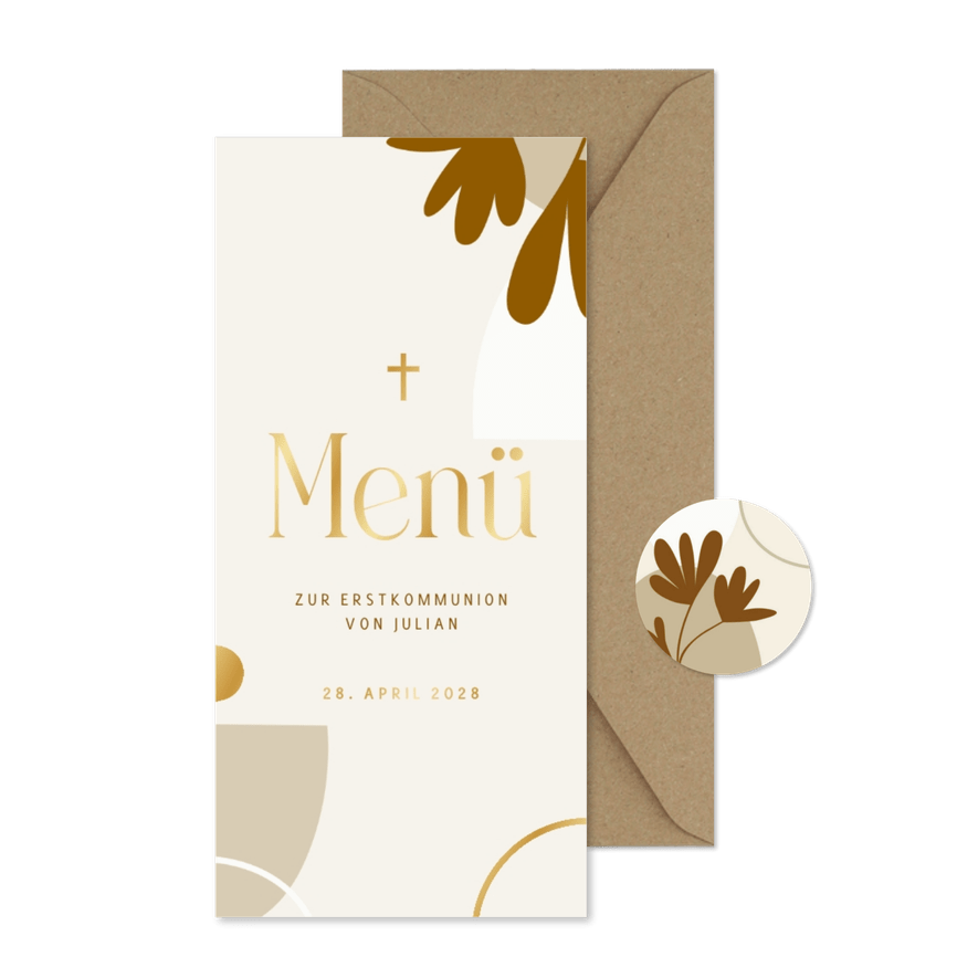 Menükarte zur Kommunion naturell & grafisch - Karteneindruck
