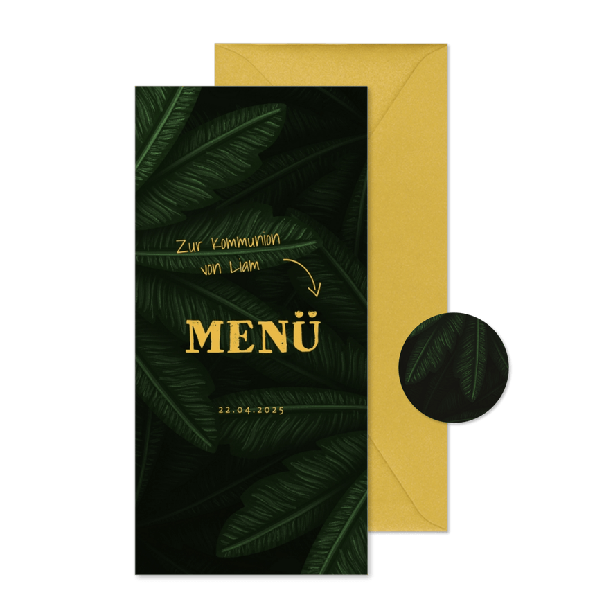 Menükarte zur Kommunion Palmen - Karteneindruck
