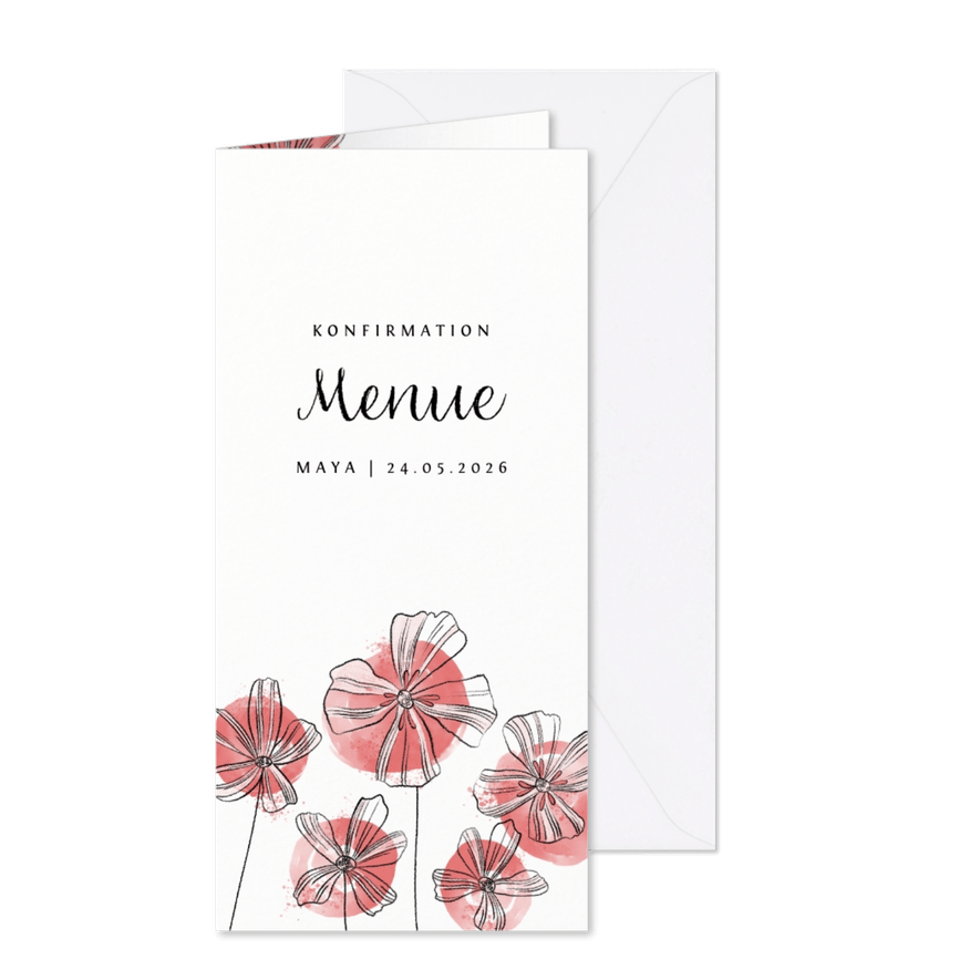 Menuekarte zur Konfirmation Blüten und Aquarell - Karteneindruck