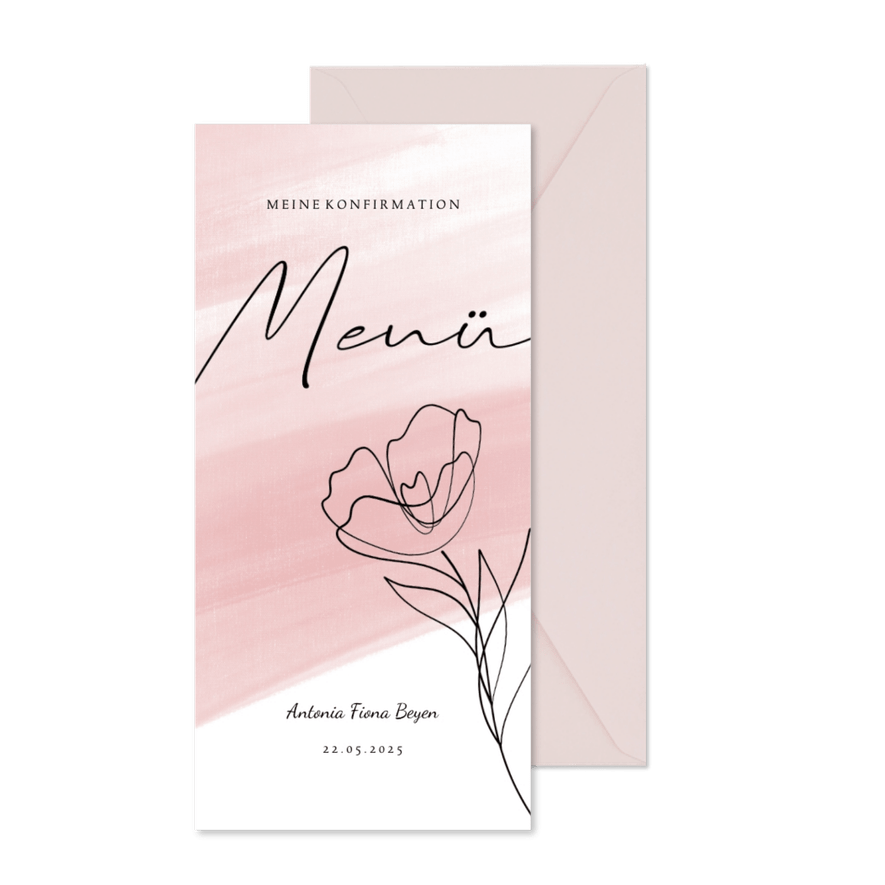 Menükarte zur Konfirmation Linienzeichnung - Karteneindruck
