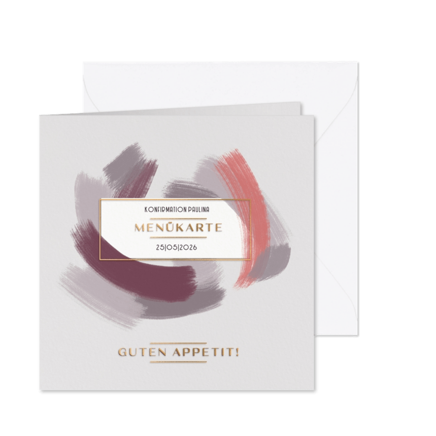 Menükarte zur Konfirmation Pinselstriche - Karteneindruck