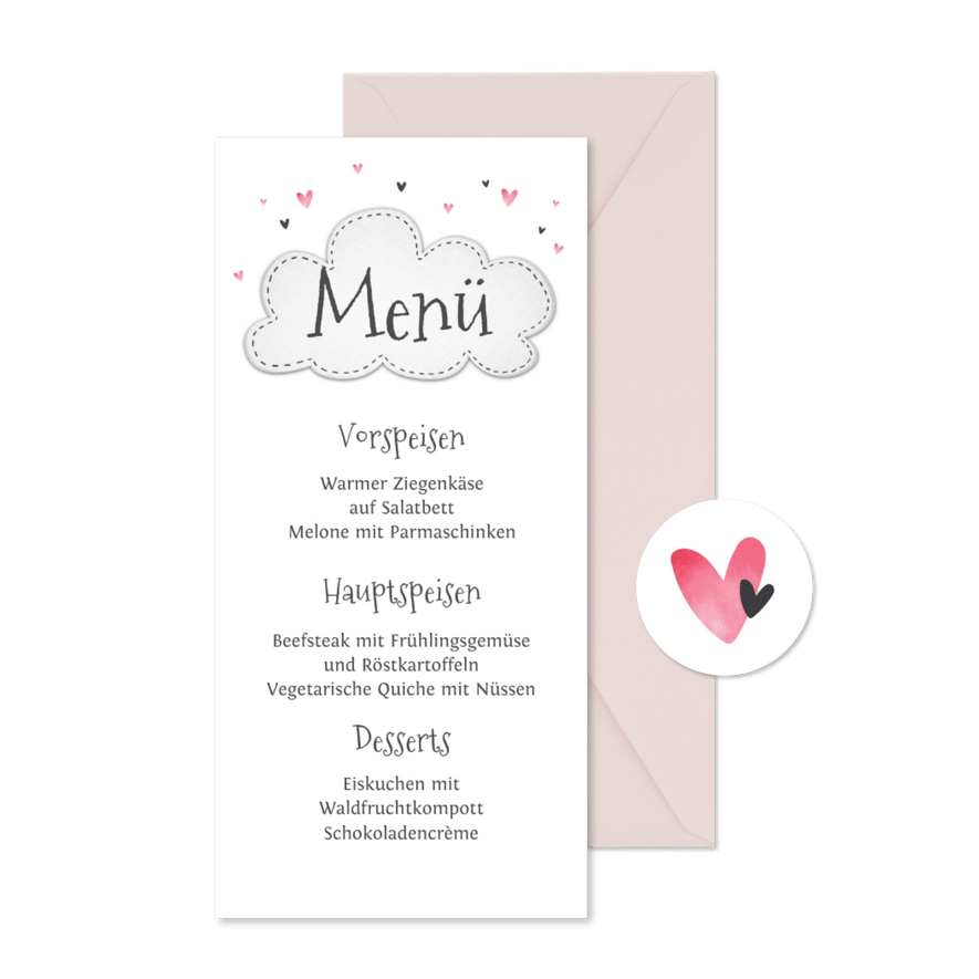 Menükarte zur Taufe kleine Schwester Elefanten und Herzen - Karteneindruck