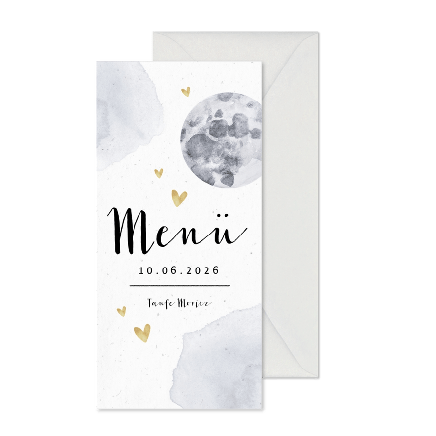 Menükarte zur Taufe mit Mond - Karteneindruck
