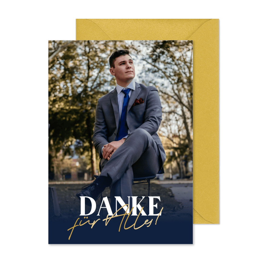 Minimalistische Danksagung zur Konfirmation blau & Goldlook - Karteneindruck
