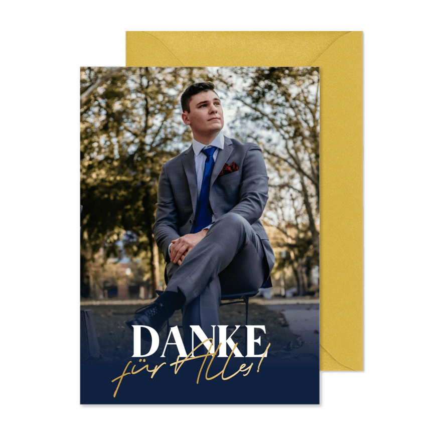 Minimalistische Danksagung zur Konfirmation blau & Goldlook - Karteneindruck